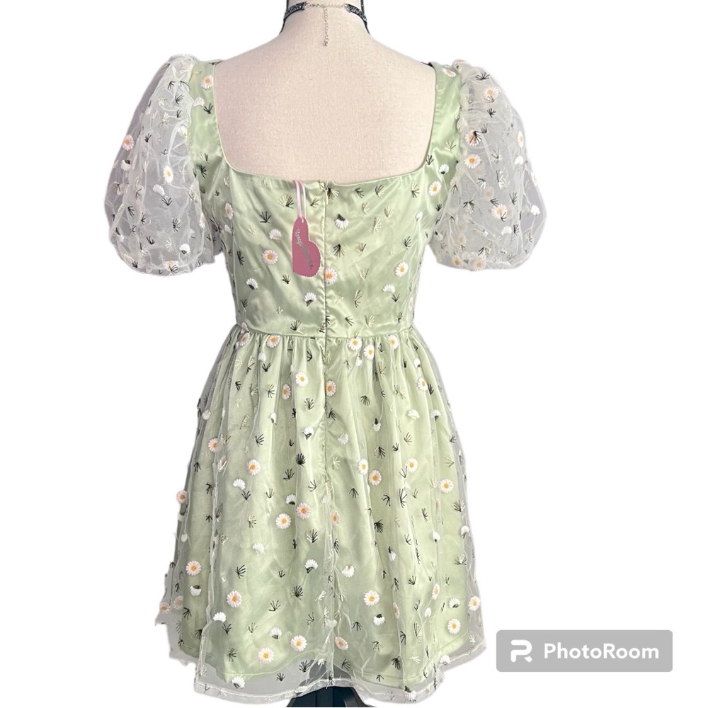 Sugar Thrillz Dollskill Faircore whimsy pastel green daisy mini dress - Picture 2 of 13
